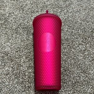 Starbucks soft touch studded tumbler with straw. Bright pink neon Barbie